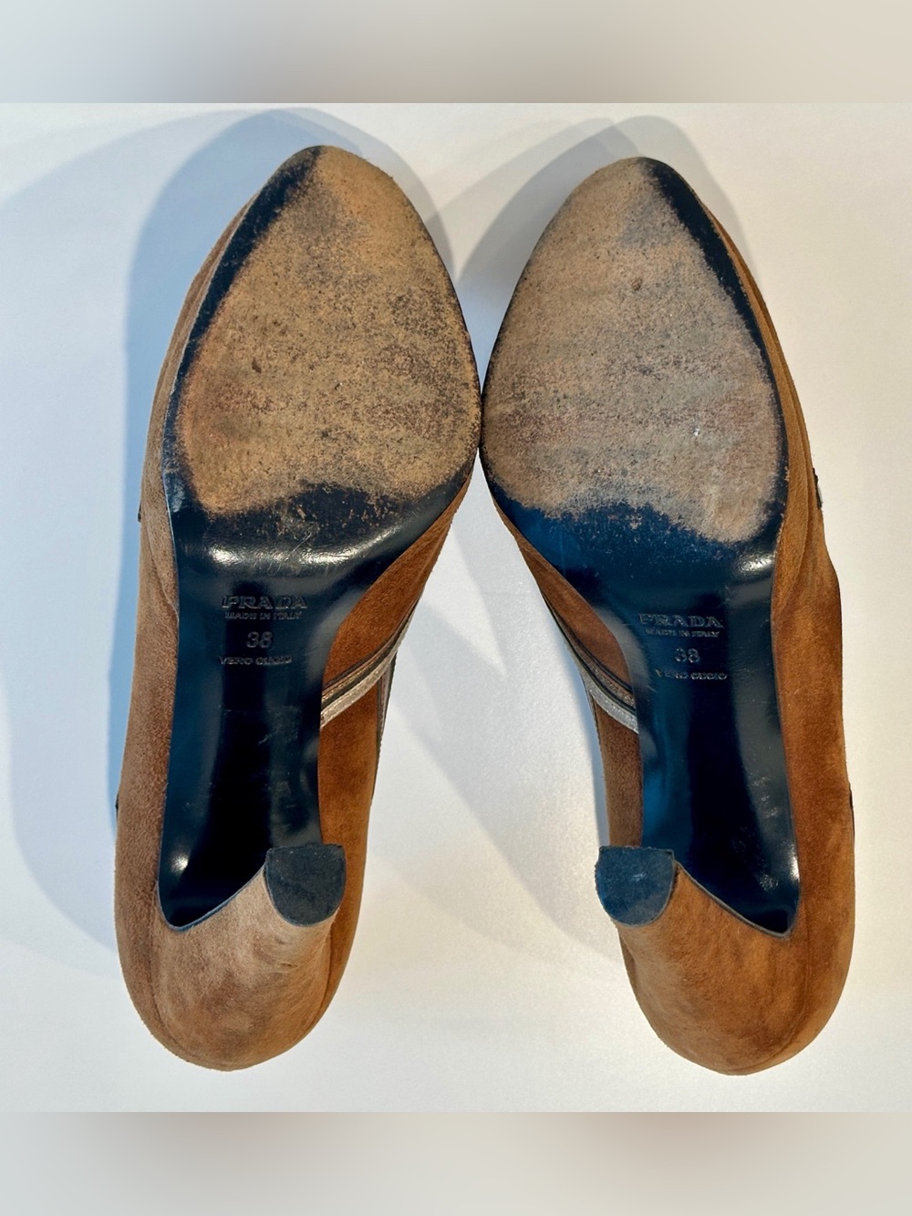 Vintage Prada Brown Suede Pumps — Gold/Bronze Trim (EU 38) - Picture 5 of 5